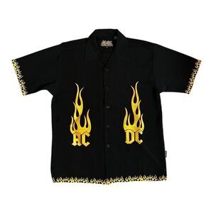 ACDC Flames Highway to Hell Rockware Dragonfly Mens Vintage Button Shirt Medium